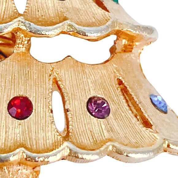 VTG Signed JJ Jonette Gold Tone Christmas Tree Brooch Pin Colorful Crystals - Picture 5 of 10